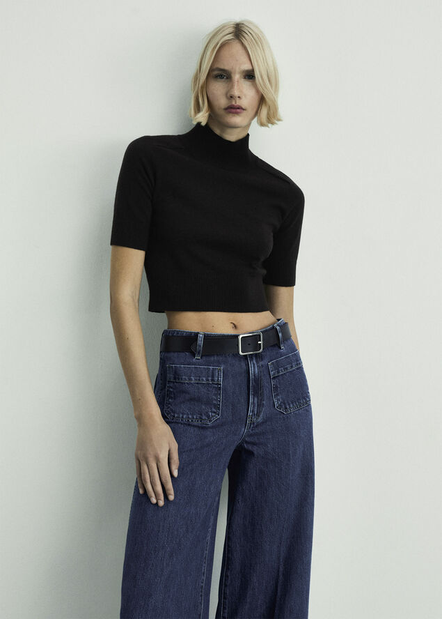 MANGO Wideleg jeans with pockets Open blue
