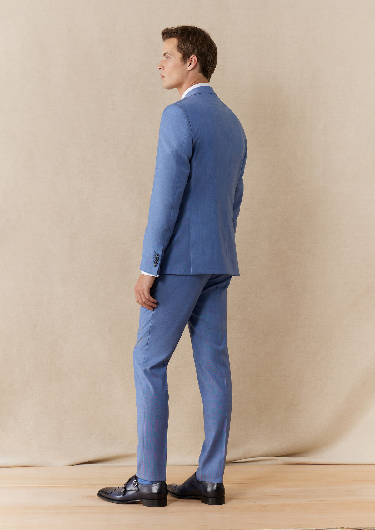 Costume 2 pièces Regular en laine unie bleu azur