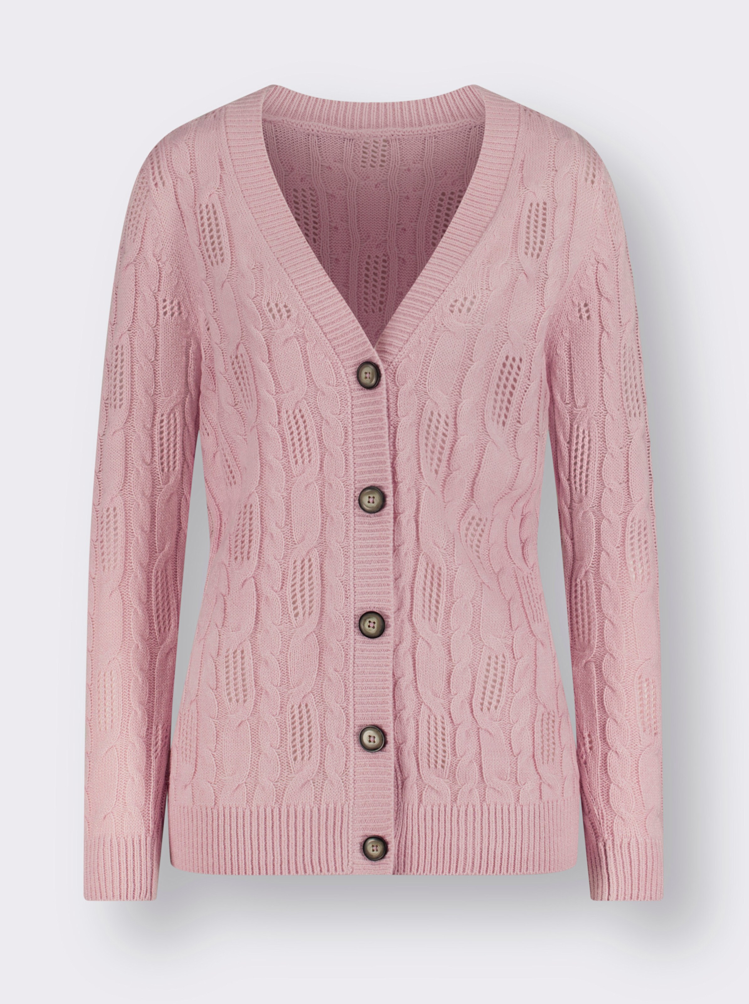 Strickjacke mit Ajour- und Zopfmuster