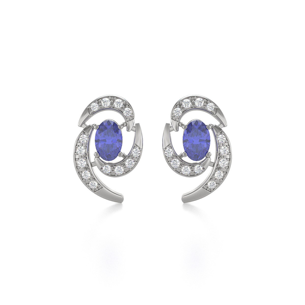 Boucles d'oreilles ADEN Or 585 Blanc Fleur Tanzanite et Diamants 2.6grs