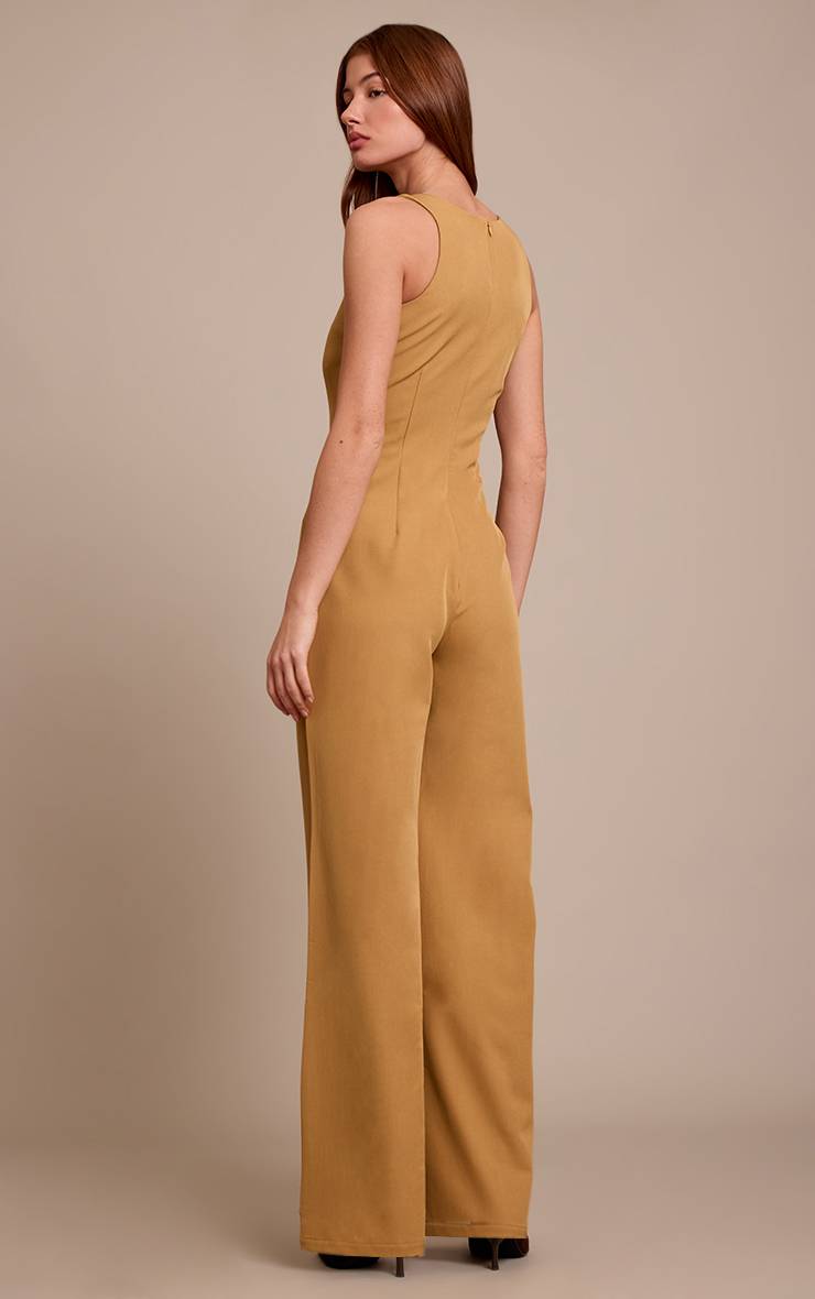 Vert Olive Combinaison-pantalon Large Tissée À Col V Avec Détail De Poches