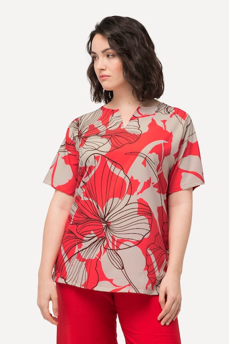 T-Shirt, Blüten, Oversized, Tunika-Ausschnitt, Halbarm