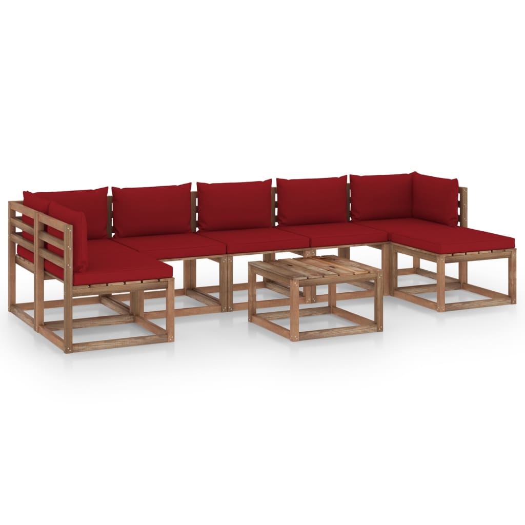 Salon de jardin meuble d'extérieur ensemble de mobilier 8 pièces avec coussins rouge bordeaux