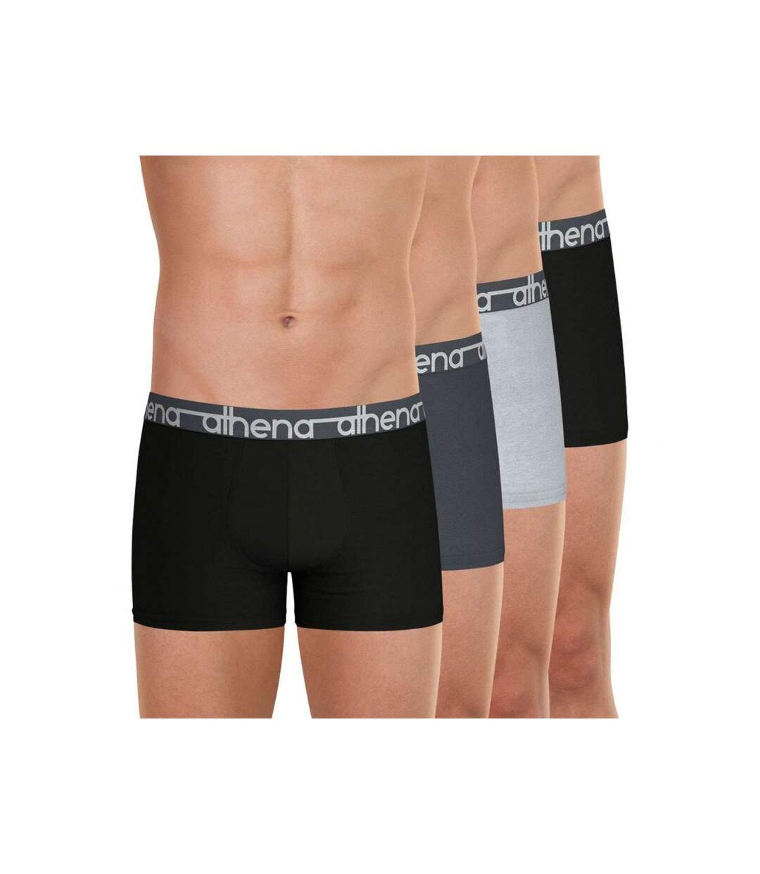 ATHENA Lot de 4 Boxers Homme Coton EASY JEAN Noir Anthracite Gris Noir