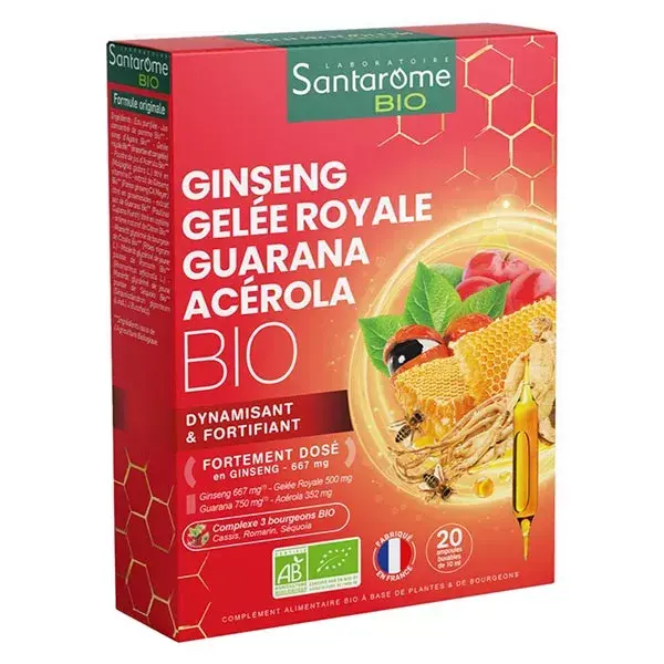 Santarome, Ginseng Orgânico, Geléia Real, Guaraná, Acerola - Vitalidade - 20 ampolas