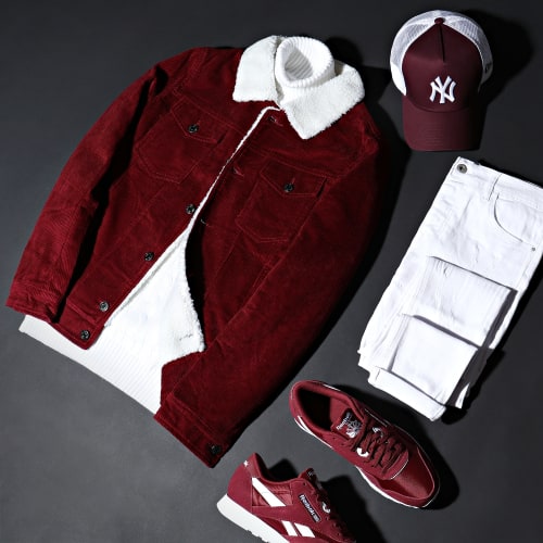 Veste Super Slim Fit Velours Col MoutonBordeaux