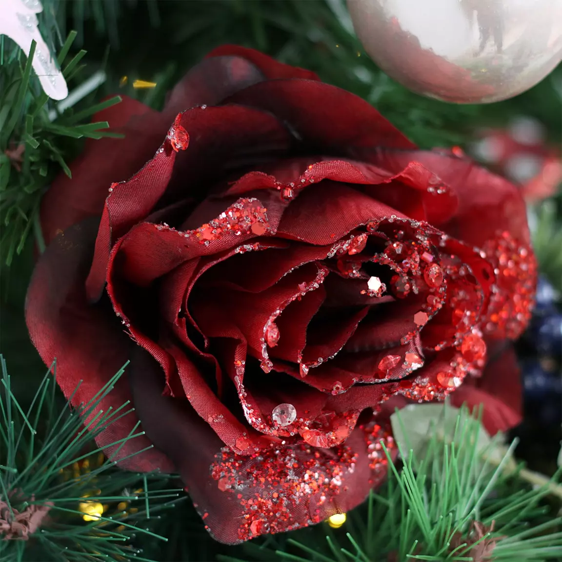 Fleur décorative sur pince (D8,5 cm) pailletée Bordeaux