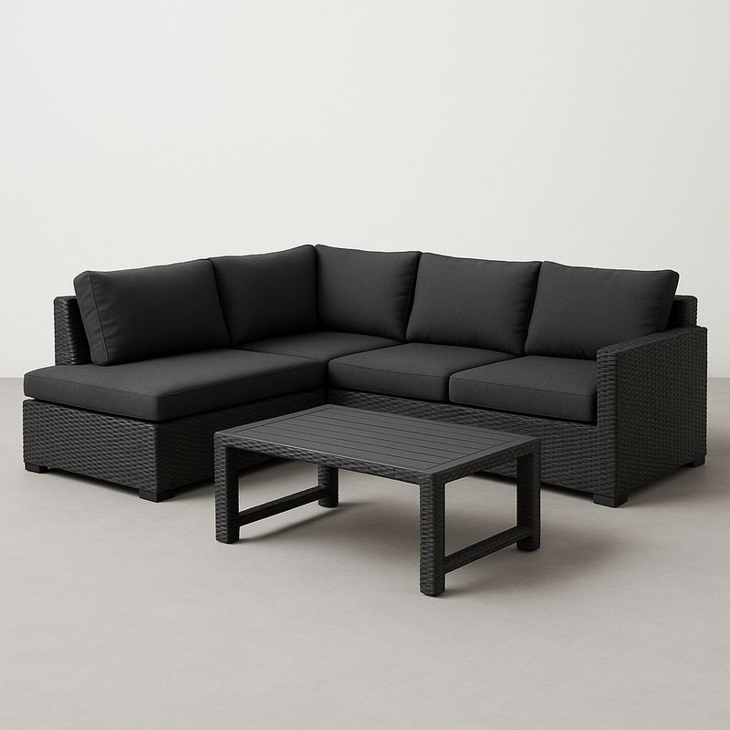 Gartenmöbel Set Ecksofa mit Couchtisch Schwarz Polyethylen und Polyest