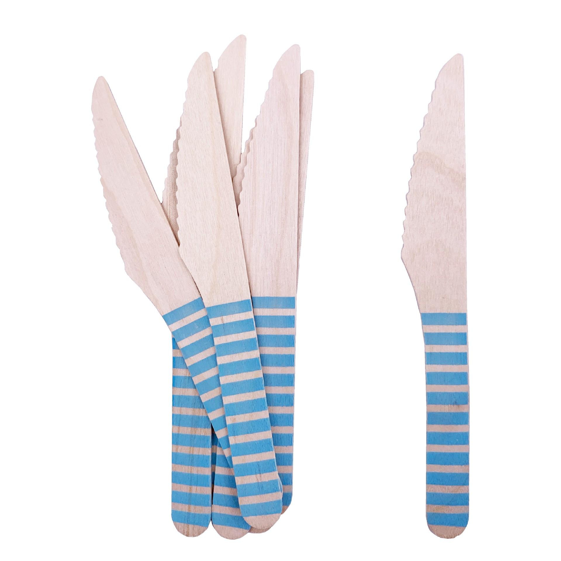 (48-tlg. Set) Einweg Holz Besteck Party Tisch Dekoration - Braun / Blau