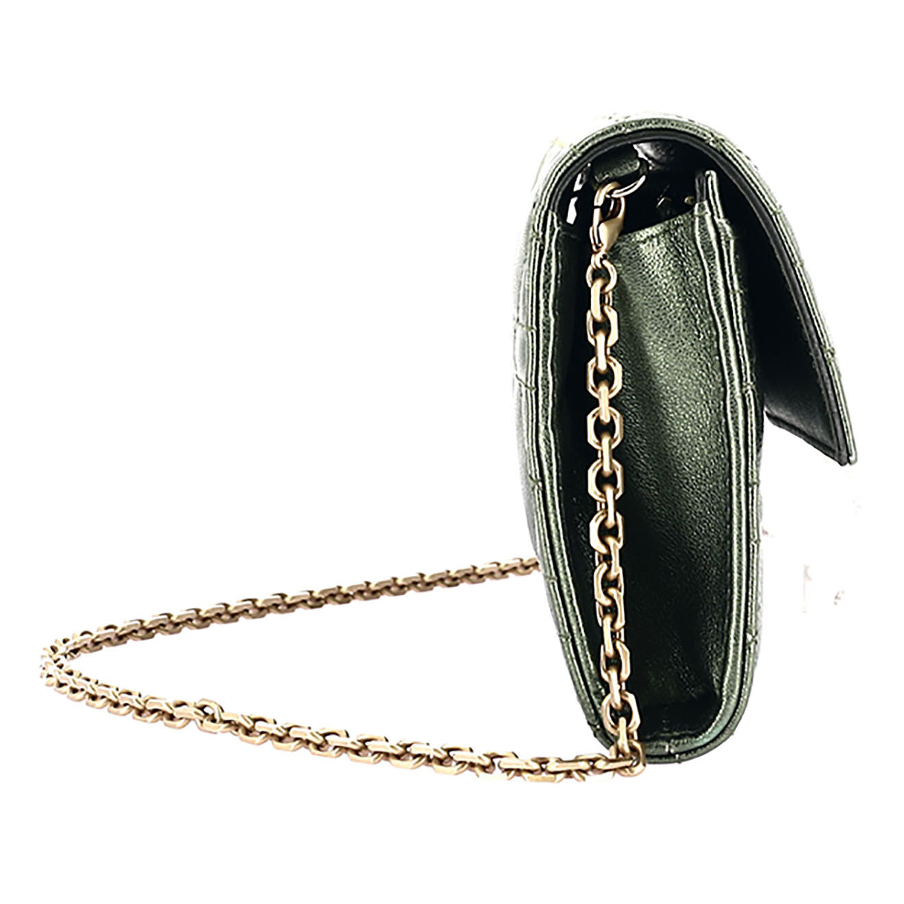 Dior Sac à bandoulière Lady Wallet on chain en Cuir irisé kaki irrisé - Très bon état - L.21 cm