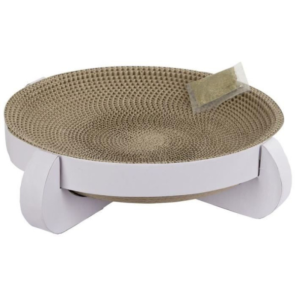 Corbeille griffoir platinum 35x35x10cm, avec catnip, blanc