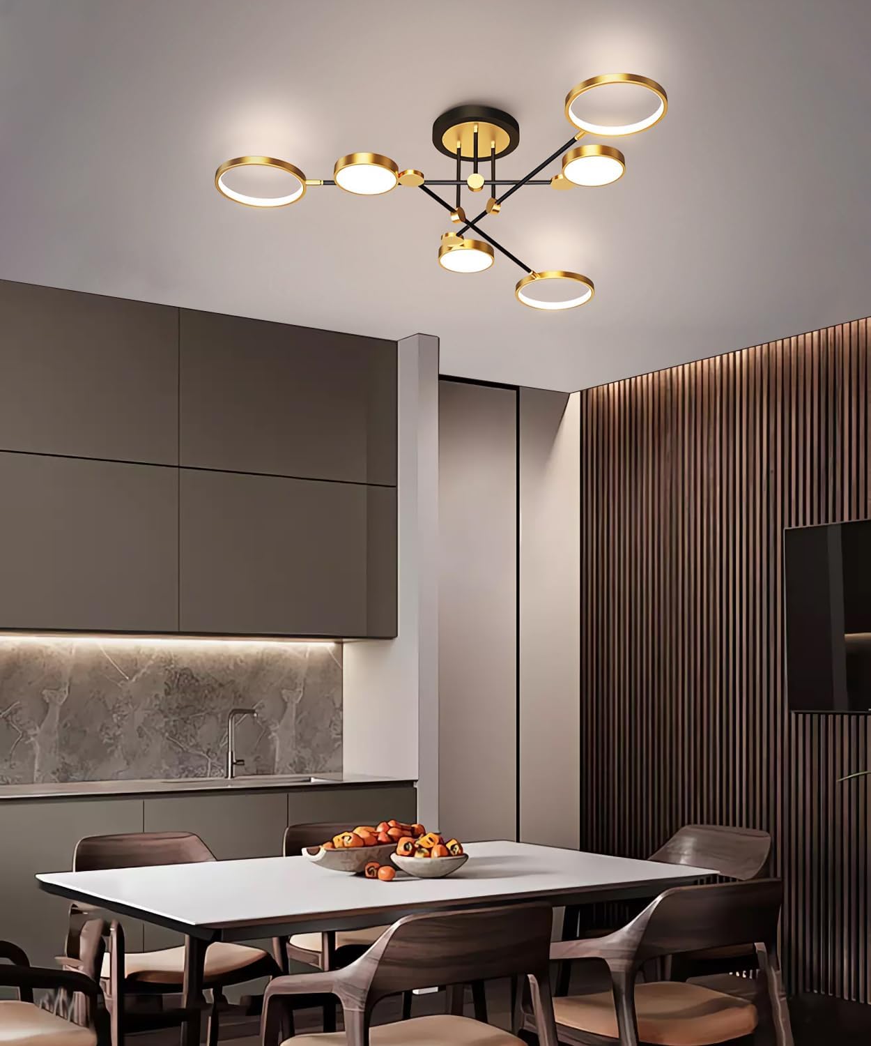 Moderne LED-Deckenleuchte 6 Köpfe dimmbar Wohnzimmer Deckenleuchte Schlafzimmer Deckenleuchte für Büro Küche Esszimmer Kronleuchter (Gold, 6 Köpfe)