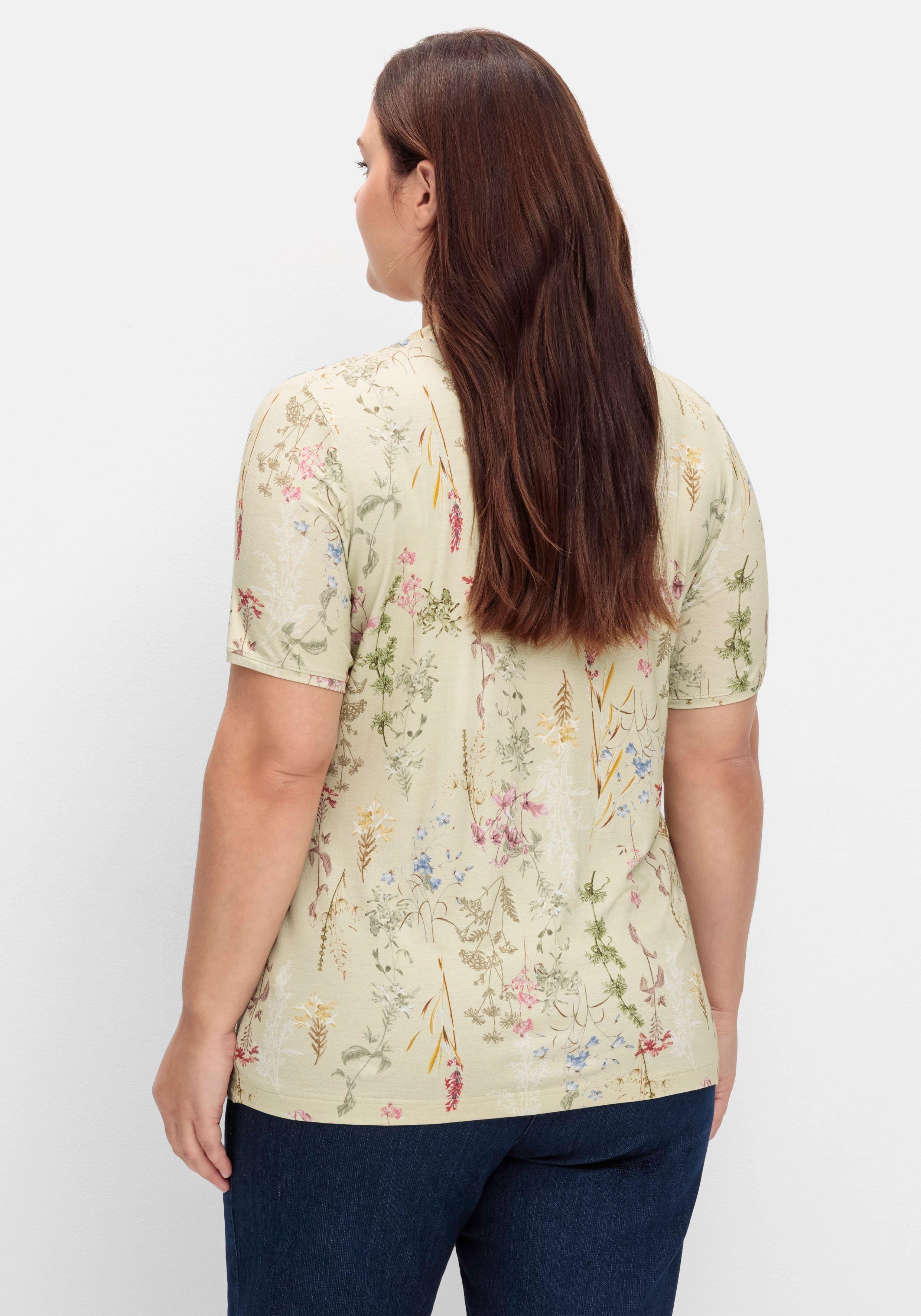 Shirt mit Faltenpartie am Stehkragen