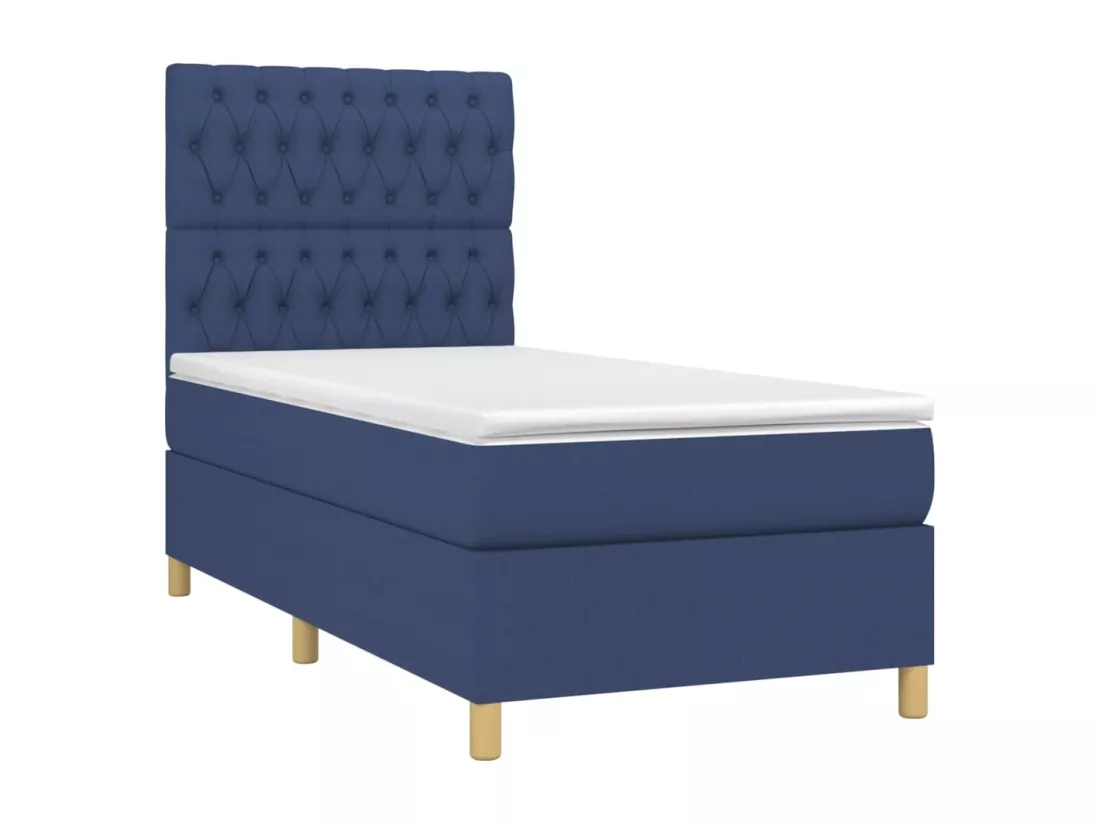 Sommier tapissier avec matelas et LED Bleu 90x190 cm Tissu