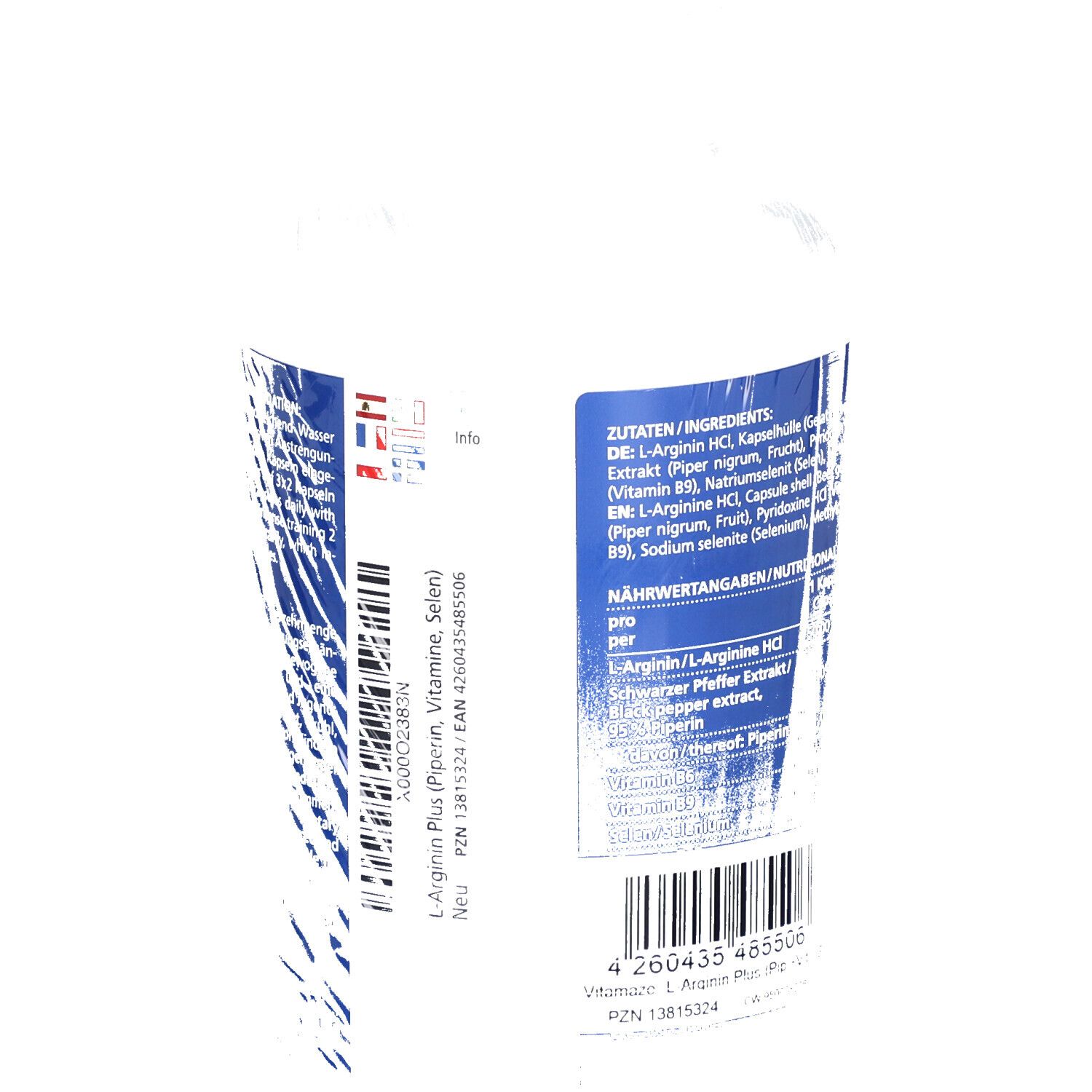 L-ARGININ 750 mg hochdosiert + Piperin + Vitamine