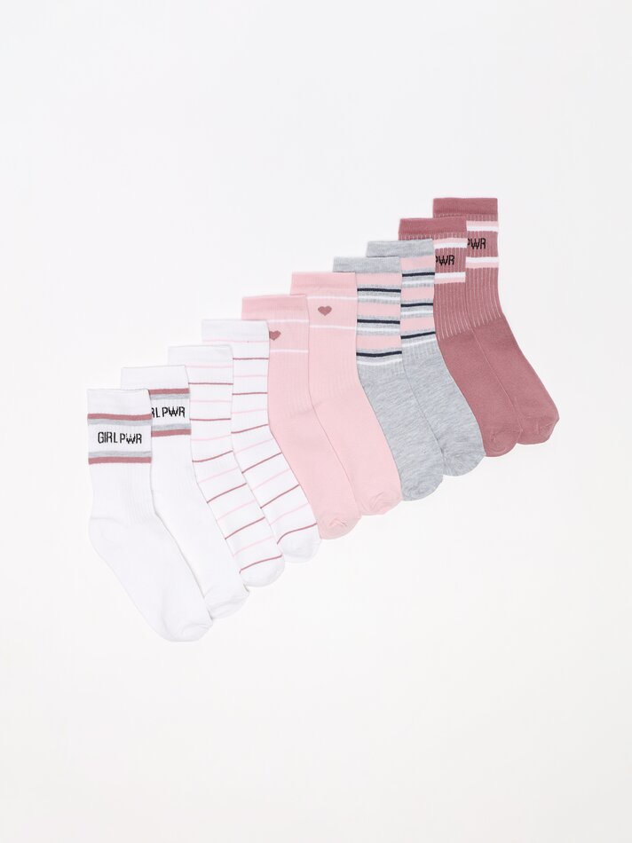 Pacote com 5 pares de meias compridas estampadas - Cores sortidas