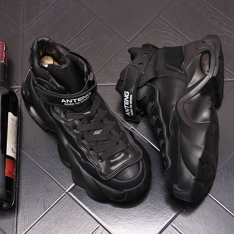 Mr Ozera - Platform Lettering Hook & Loop High-Top Sneakers