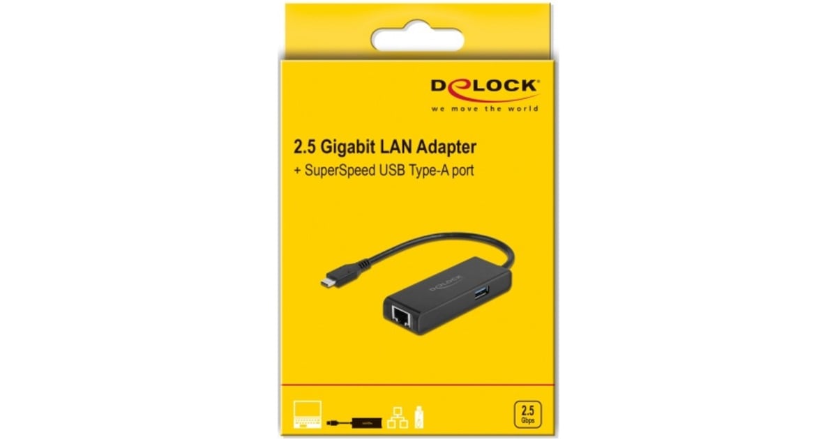 DeLOCKUSB-C Adapter naar 2,5 Gigabit Lan met USB-A female  (Zwart)
