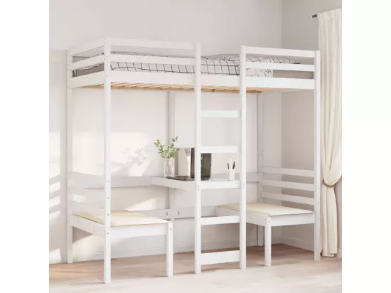 Lit mezzanine avec bureau et chaises blanc 90x200 cm pin massif