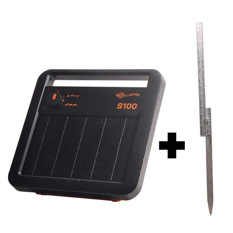 Gallagher Solar S100 met gratis Stander - Schrikdraadapparaten - 32 cm - Zwart - 12V - 1 Joule - 38.5 cm