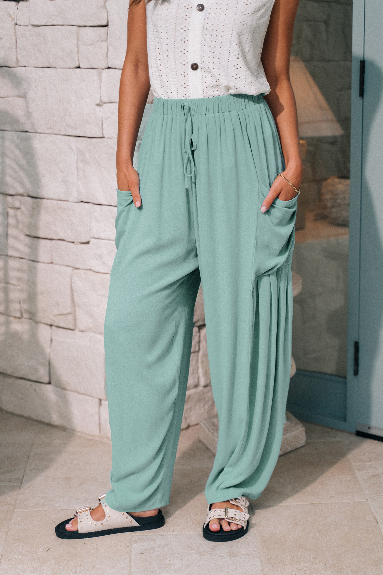 Pantalon utilitaire à taille élastique bleu layette