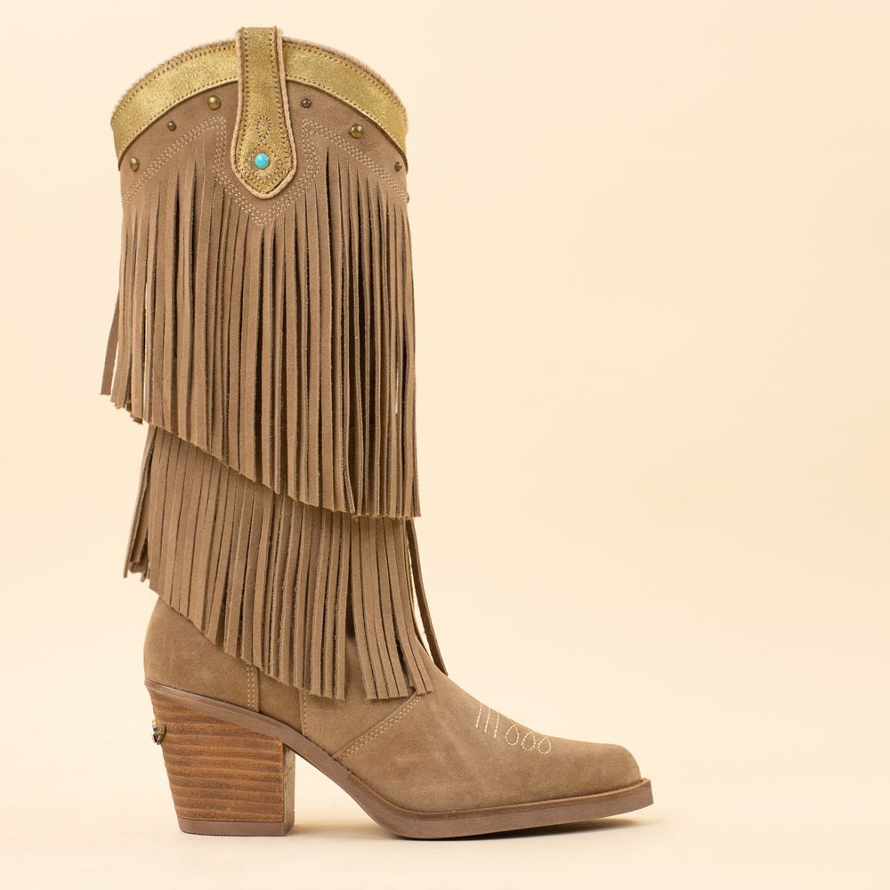 Nemonic 2279 cowboyboots boho fringe beige
