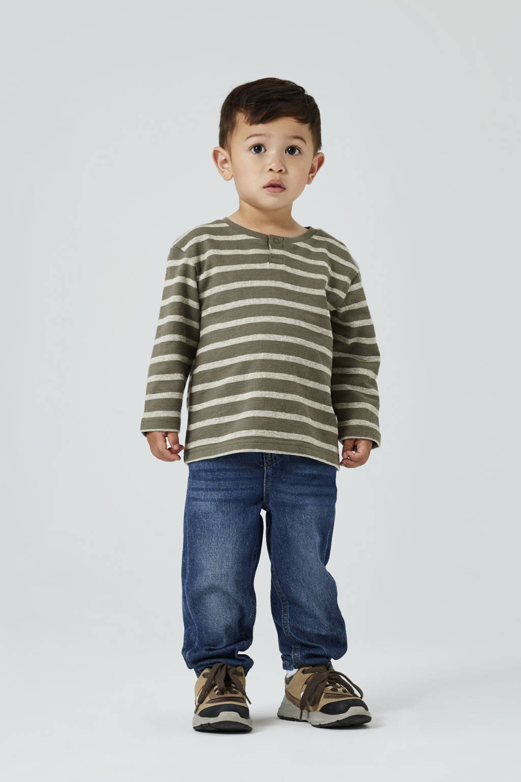 NAME IT gestreepte longsleeve NMMNIKS groen/wit