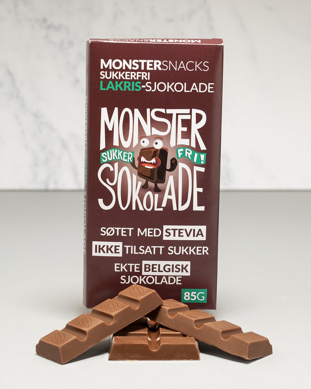 Monster Sukkerfri Belgisk Stevia Melkesjokolade - Lakris - PAKKETILBUD 12x85g - DATODEAL!