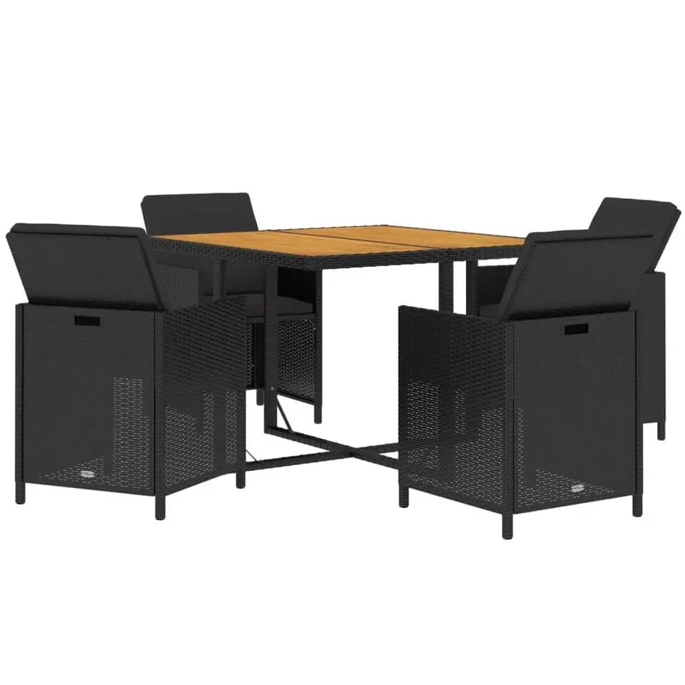 vidaXL - Tuinset - Zwart - Poly rattan - 5 stuks - Met kussens
