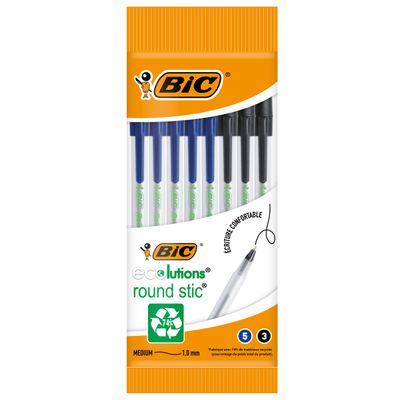BIC ECOlutions ROUND STIC - Pack de 8 stylos à bille - bleu et noir