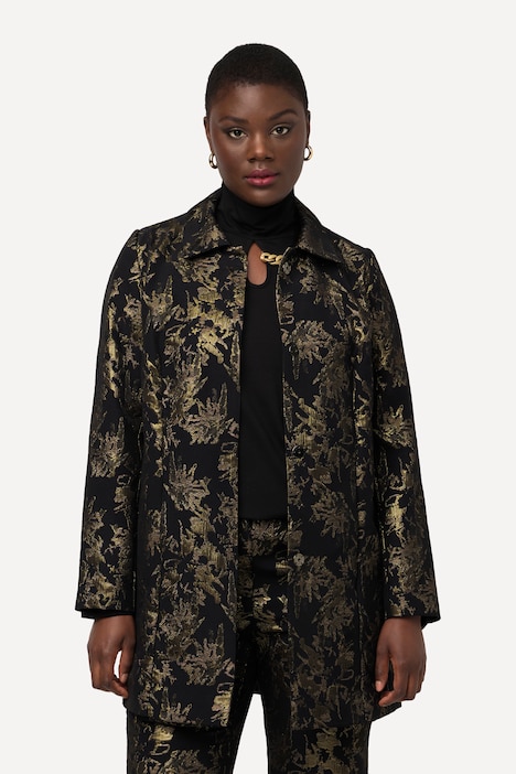Jacquard-Jacke, Gold-Design, Hemdkragen, Langarm