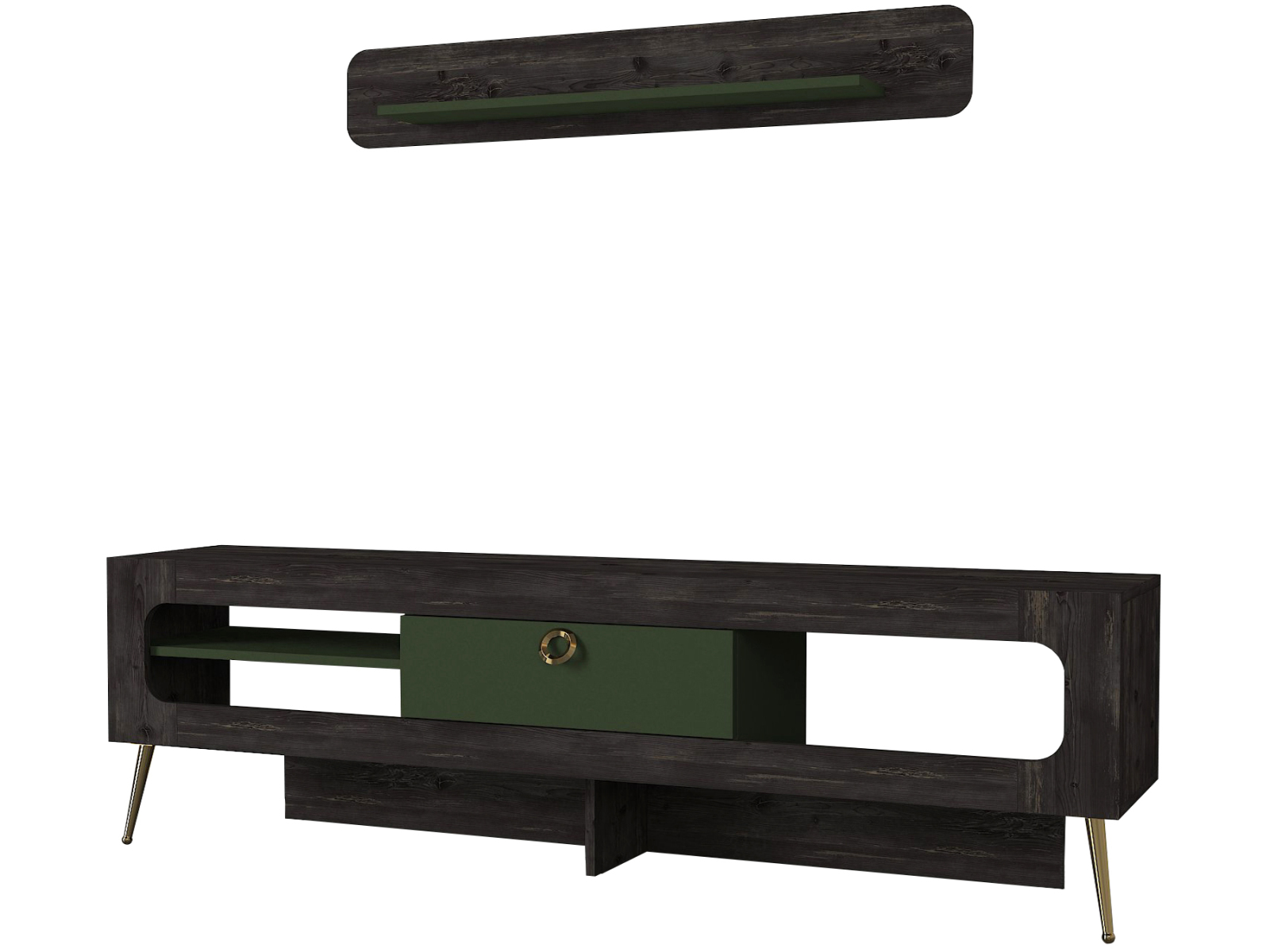 2-teilige Wohnwand - braun-dunkelgrau-grün - 180 cm