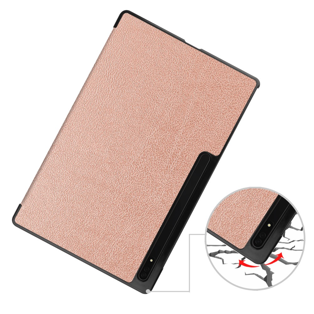 Samsung Galaxy Tab S10 Ultra Flipcase Hülle Ledertasche mit Aufstellfunktion Litchi Look   S-Pen Halterung - Roségold