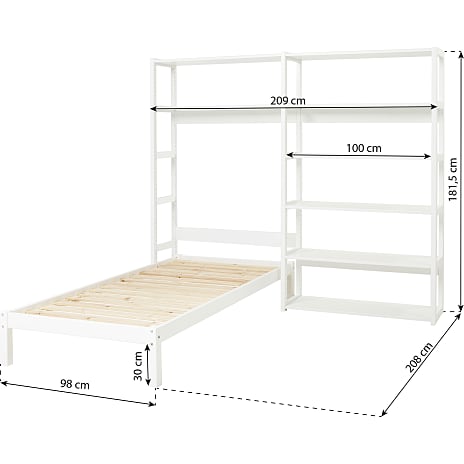 Hoppekids Storey reol med 8 hylder og seng 90x200 cm