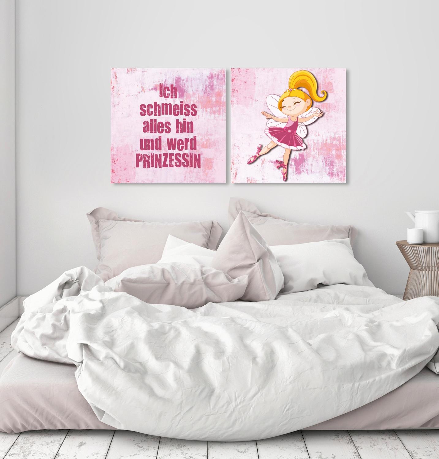 queence Leinwandbild »Prinzessin« Kunst | Könige | Königinnen | Modern | Prinzen | Prinzessinnen | Schriftzug | Schriftzüge | Spa | Spa Bilder | Sprüche | Sprüche & Texte Set,  Premium-Leinwandstoff, Handarbeit aus Deutschland, Spruch, 2er Set