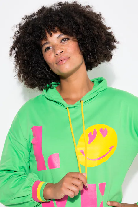 Hoodie, LOVE SMILEY Motiv, Kapuzensweater, mintgrün