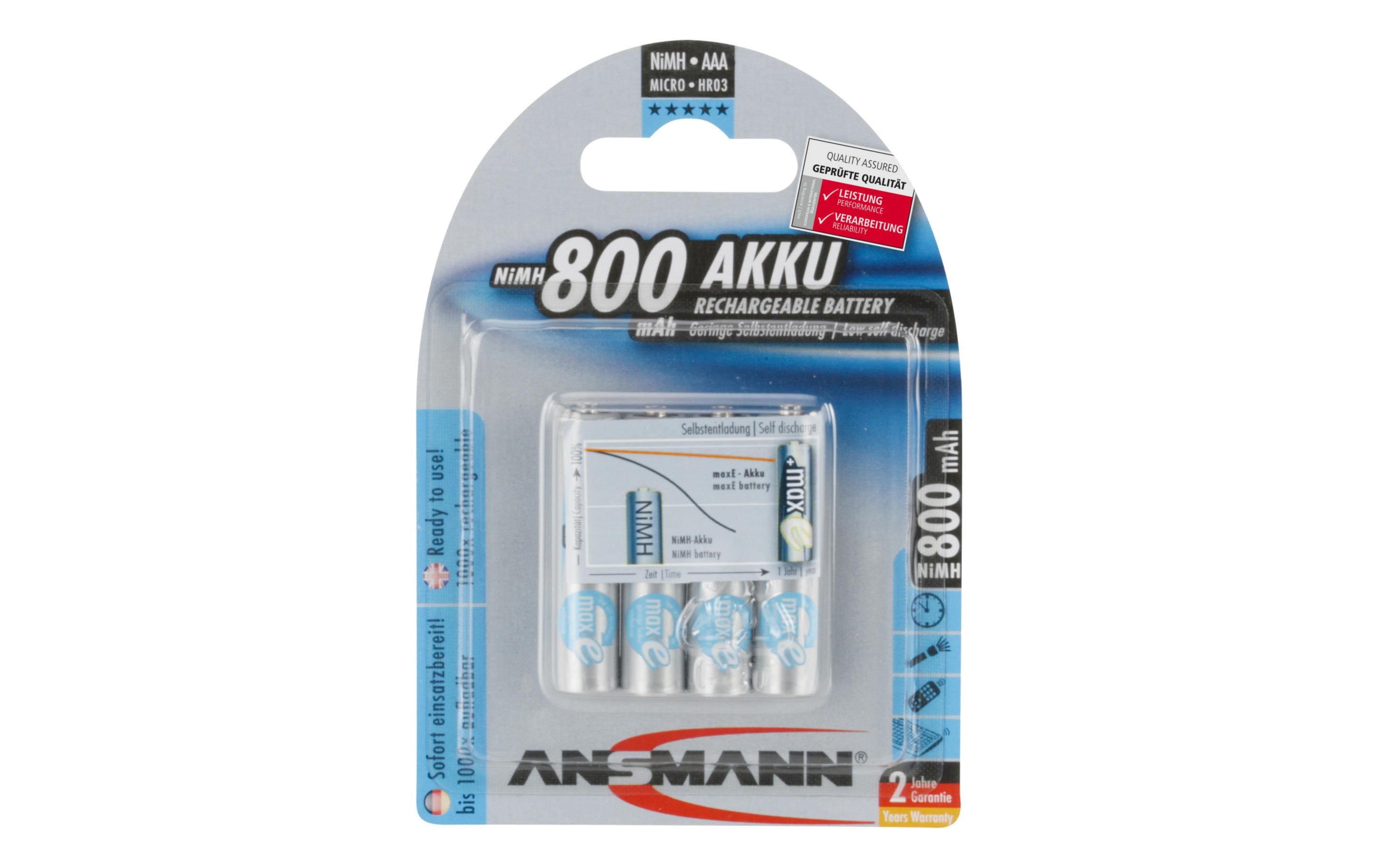 Akku Typ 800 NiMH AAA 800 800 mAh, 4 StückAAA-Akkus im 4er-Pack