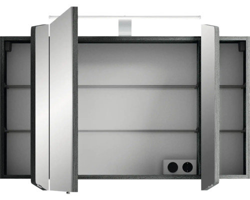 Pelipal Sunline 104 badkamermeubelset (B x H x D 161 x 200 x 50,5 cm), grafiet getextureerde fronten, 5-delige set bestaande uit witte mineraalstenen wastafel, badmeubel en spiegelkast met LED-verlichting.