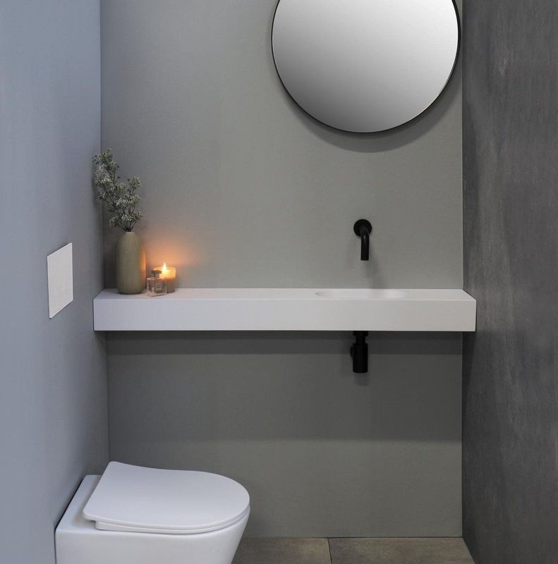 Fontein - Nice Time - Fonteinplateau - Mat Wit - Polystone 120x20x10 - Rechthoekige Kom Links Zonder Kraangat