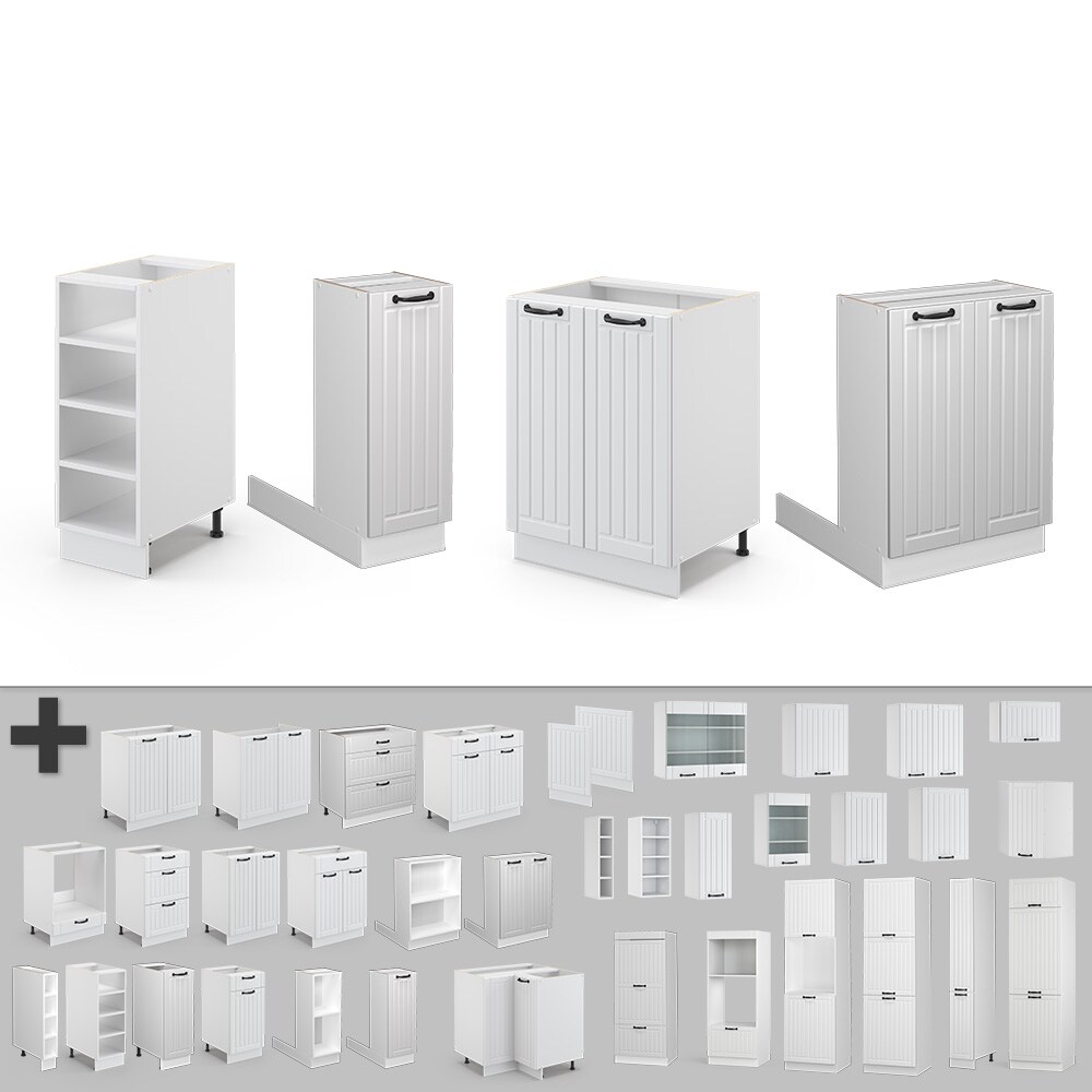 Vicco Kücheninsel Küchenblock Einbauküche Fame-Line Landhaus Weiß 90 cm Küchen Schränke Regalunterschrank Küchenunterschrank Regalinselunterschrank Softclose-Scharnier Küchenmöbel