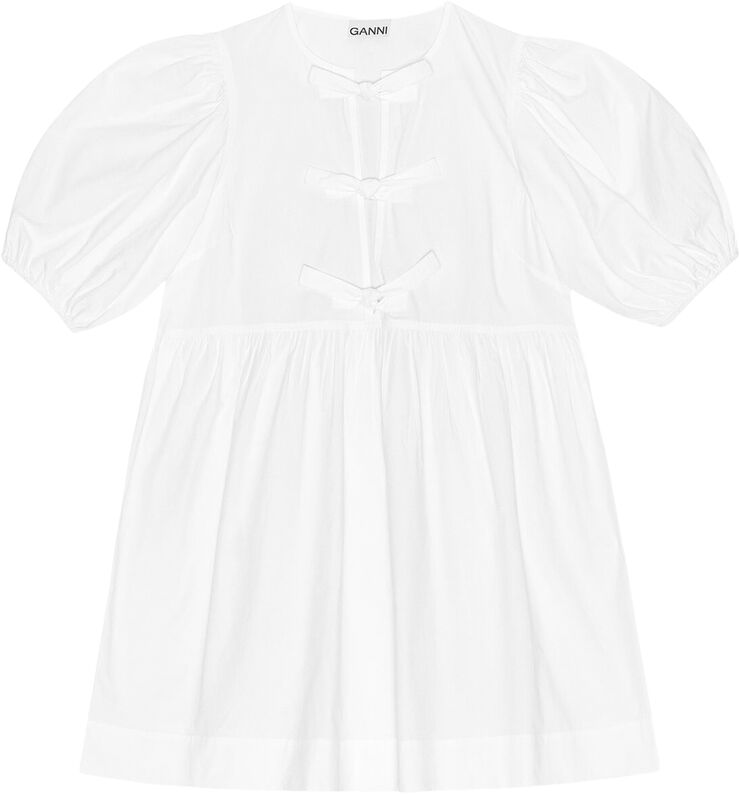Ganni Cotton Poplin Tie String Mini Dress Bright white