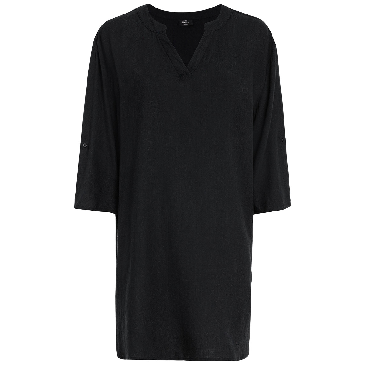 Gina Benotti Damen Leinen-Longbluse mit V-Ausschnitt schwarz