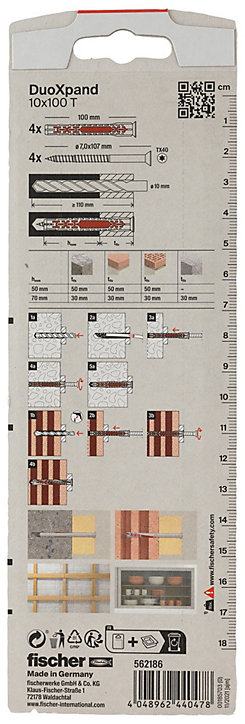 Cheville rallongée Fischer DuoXpand 10 x 100 mm, 4 pièces