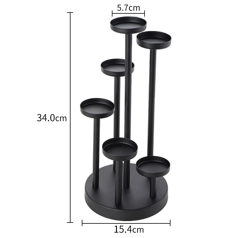 (34cm) 6-fach Metall Deko Teelicht Halter Home Accessoire Kerzen Ständer - Schwarz