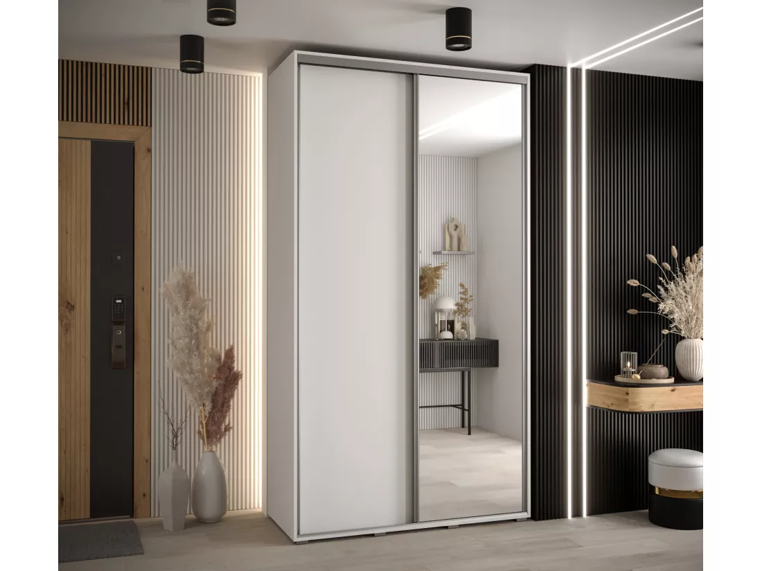 ARMOIRE DAVOS 3 À PORTES COULISSANTES 235,2/140/60 2 portes (Blanc/Blanc/Argent)