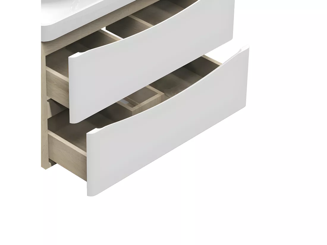 Meuble de rangement de salle de bain avec lavabo Blanc et Bois Clair 80cm Aica