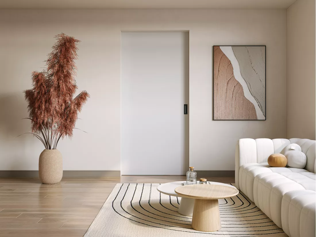 Porte coulissante avec système à galandage - H205 x L83 cm - MDF + PVC Blanc - VARIN II