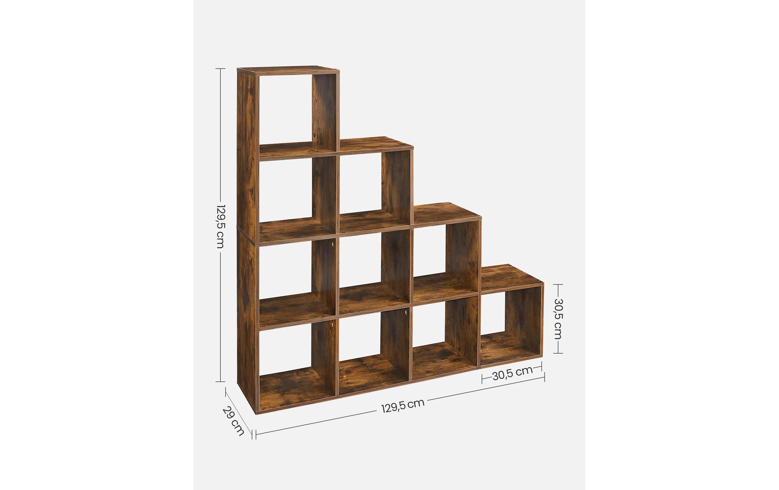 Regal mit 10 Würfeln 129.5 x 29 x 129.5 cm, Braun<br>Bücherregal