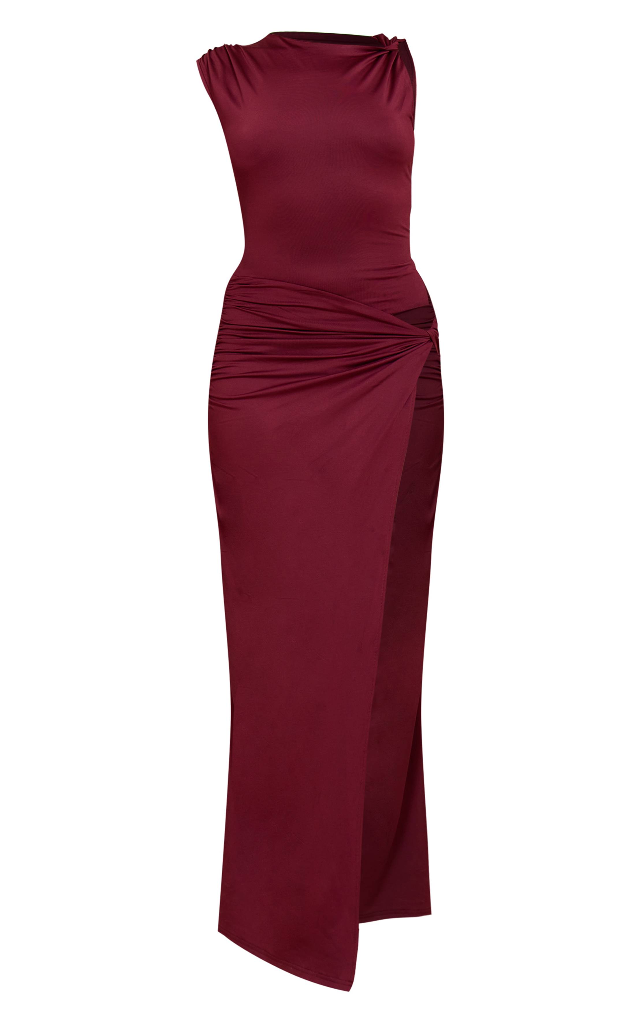 Dark Plum Robe Longue Drapée À Découpes