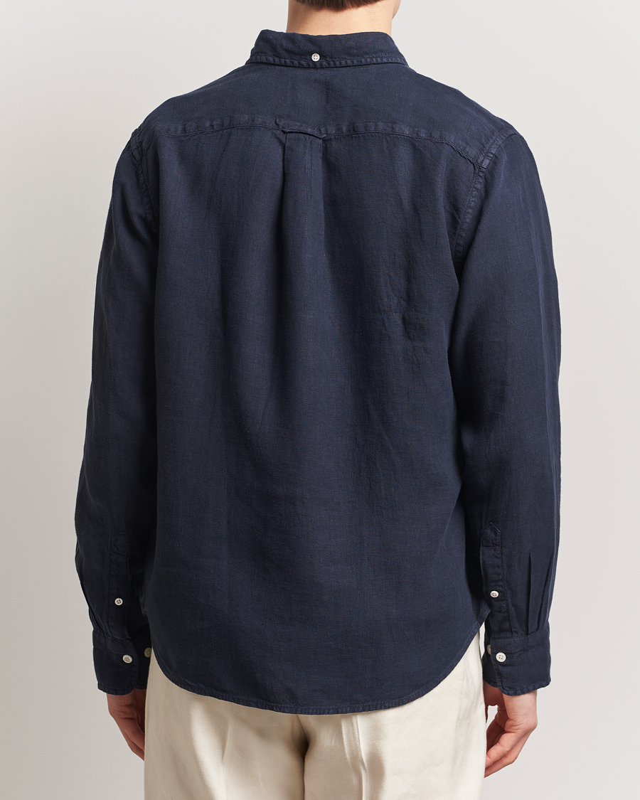 GANT Regular Fit Garment Dyed Linen Shirt Evening Blue